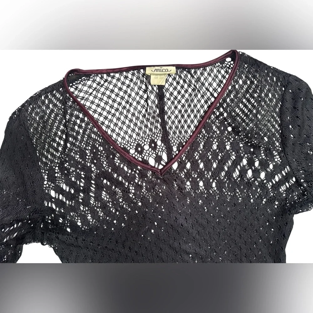 Vintage Mica Crochet Maxi Dress Black Sheer Knit Boho Festival Witchy Size 6 - Picture 3 of 10